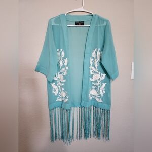 Crazy Train Sheer Fringe Kimono One Size
